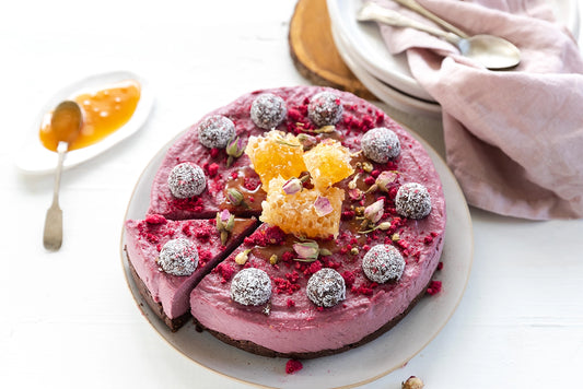 Raspberry and Beetroot Raw Cheesecake with a Rich Chocolate Base